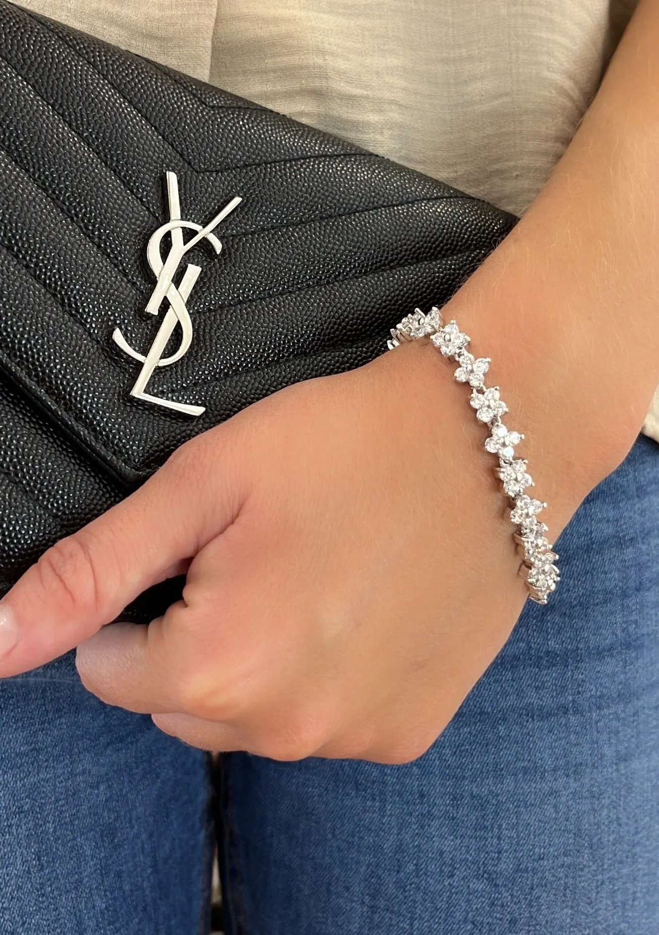 Francine Platinum Plated & Cubic Zirconia Marquise Cut Bracelet - 17cm