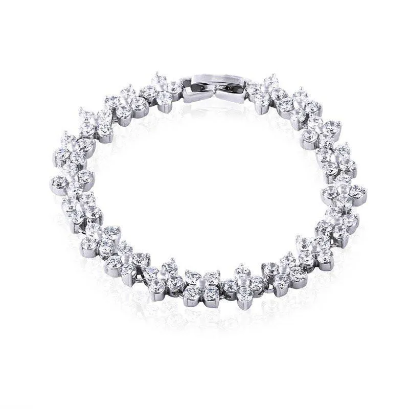 Francine Platinum Plated & Cubic Zirconia Marquise Cut Bracelet - 17cm