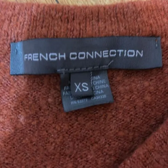 French Connection Flossy V-Neck Burnt Orange Pullover Oversized Sweater XS