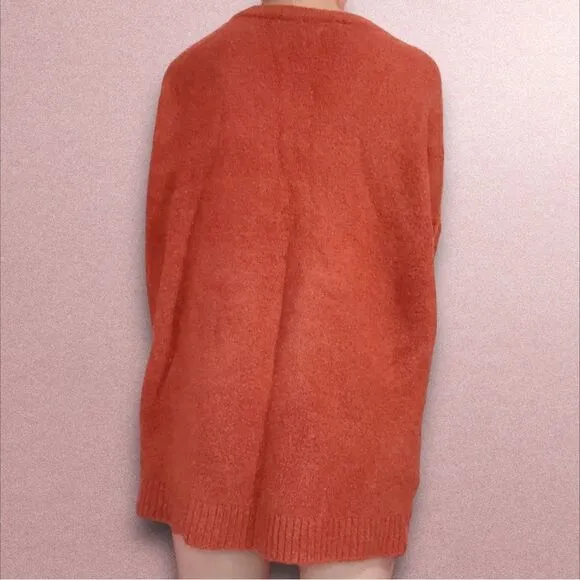 French Connection Flossy V-Neck Burnt Orange Pullover Oversized Sweater XS