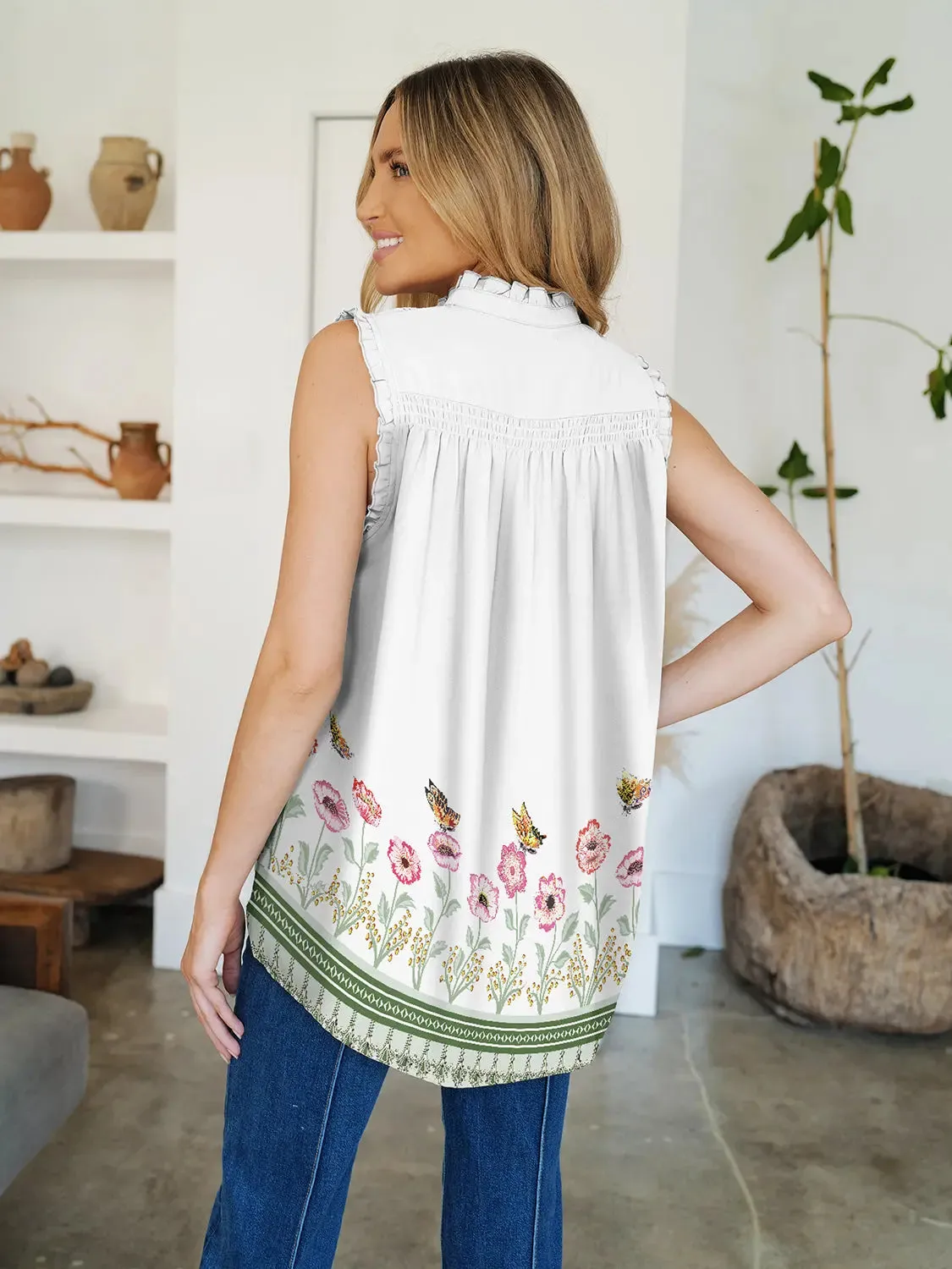 Frill Printed Mock Neck Top