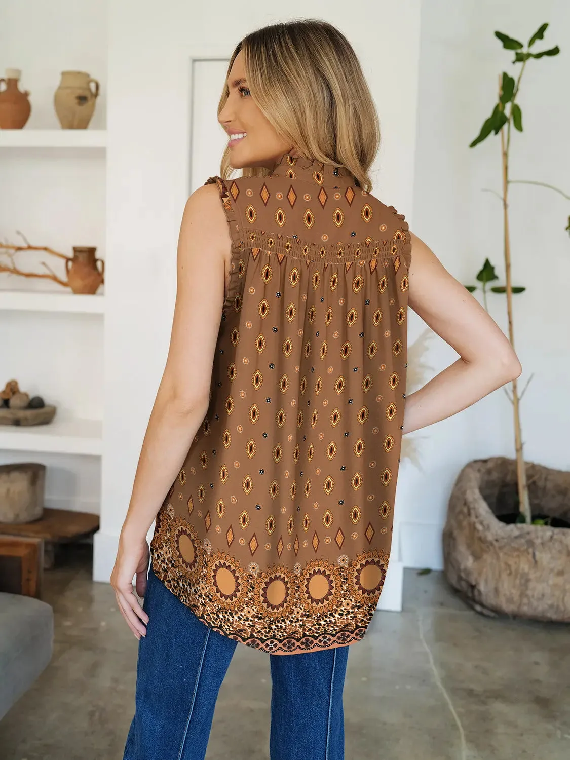 Frill Printed Mock Neck Top
