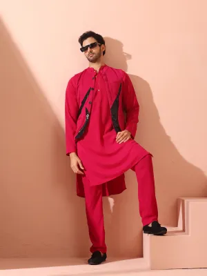 Fuchsia Korean Fabric Kurta with Gold Buttons