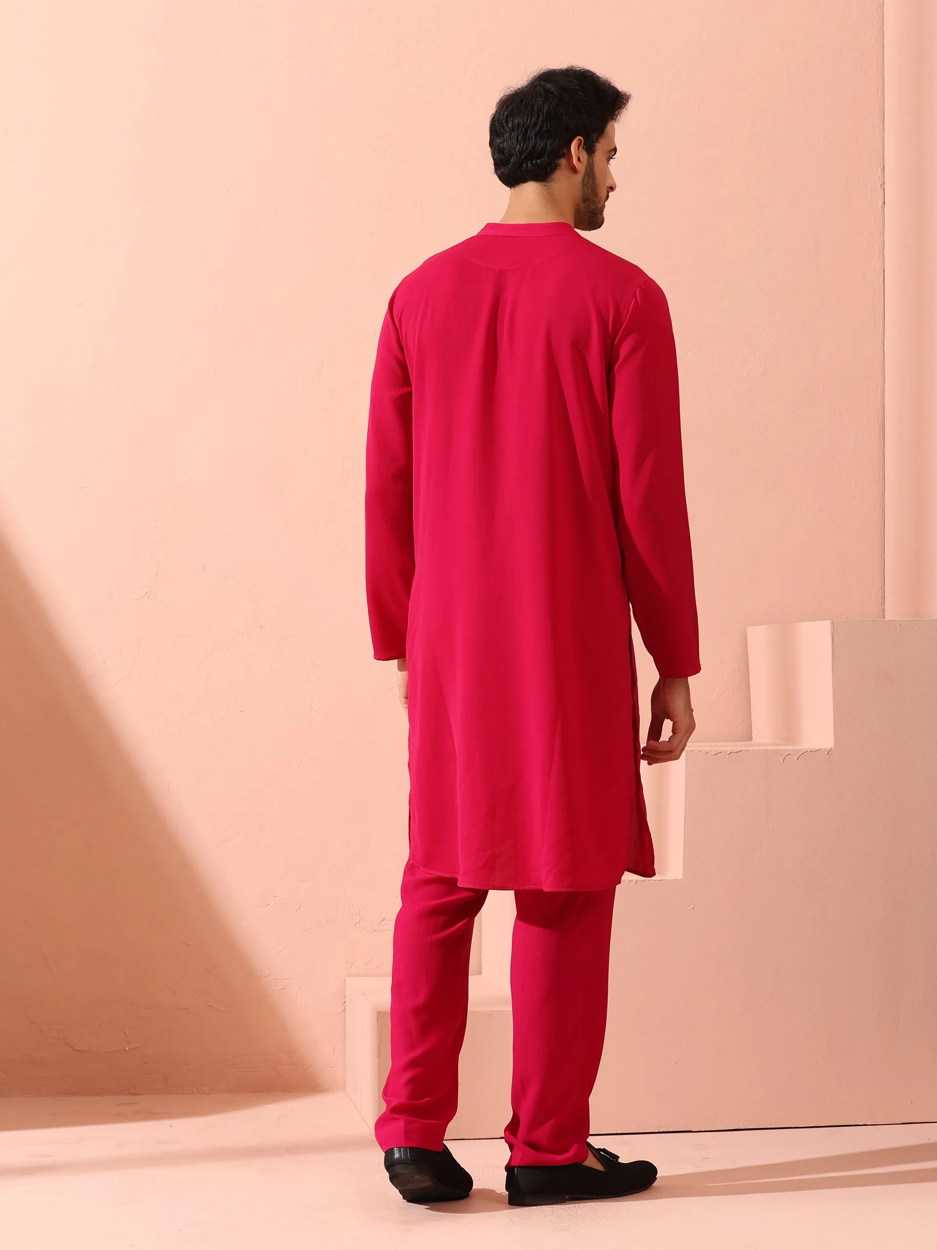 Fuchsia Korean Fabric Kurta with Gold Buttons