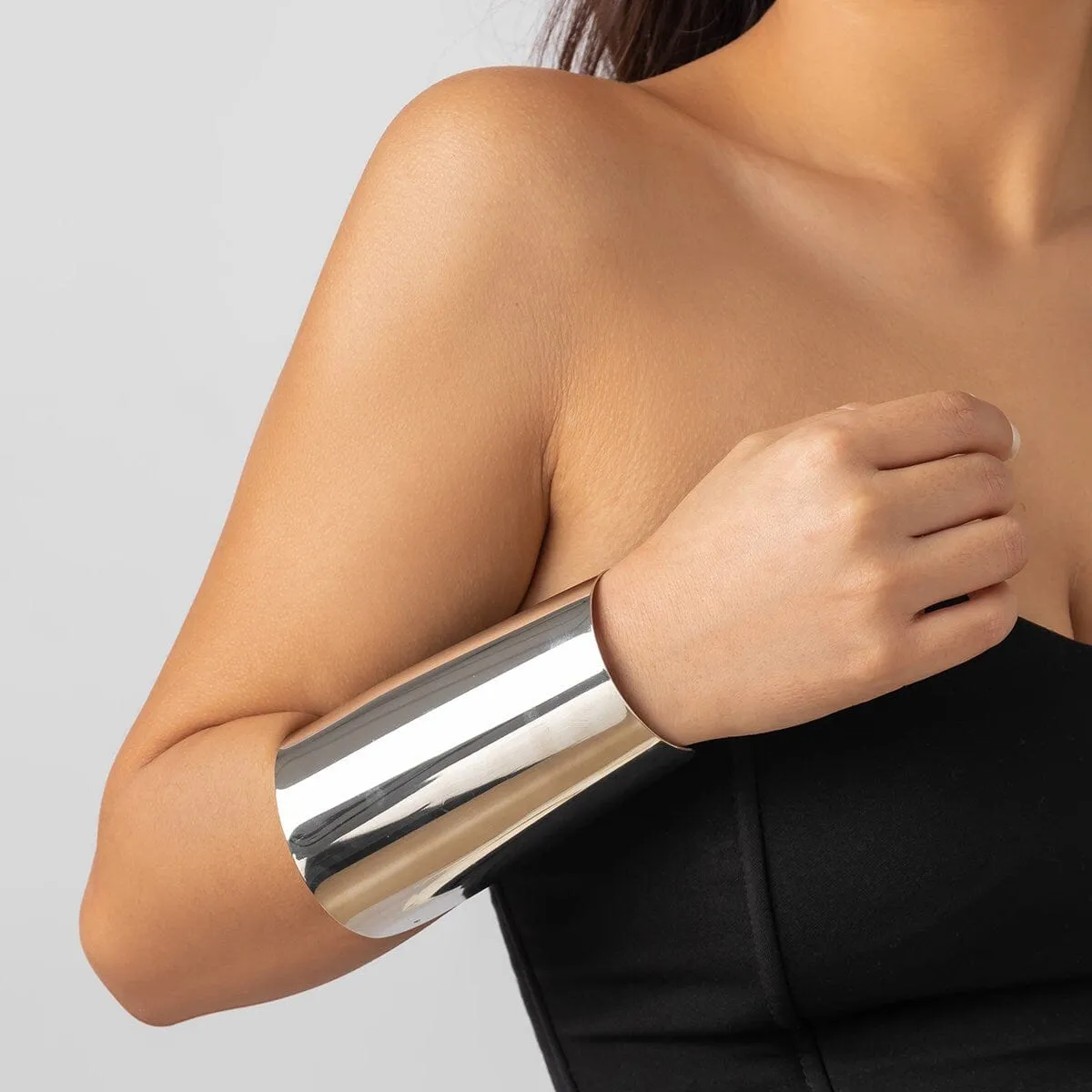 Geometric Gold Silver Tone Oversized Wrist Cuff Wrap Wide Bangle