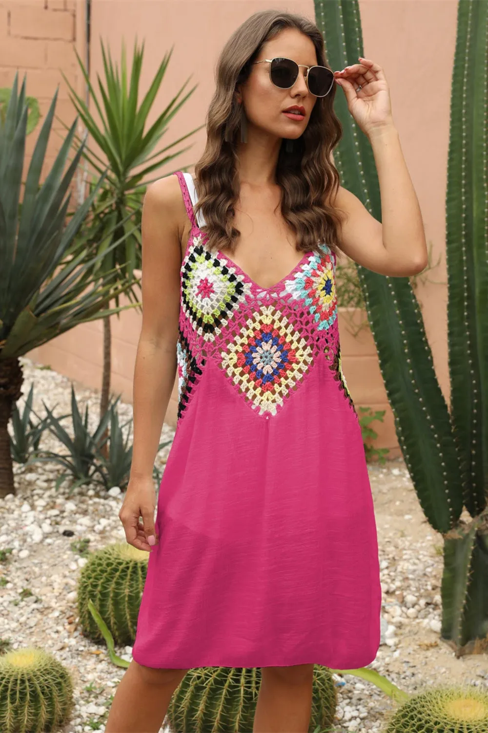 Geometric V-Neck Spaghetti Strap Cover Up Dress (7 Colors)