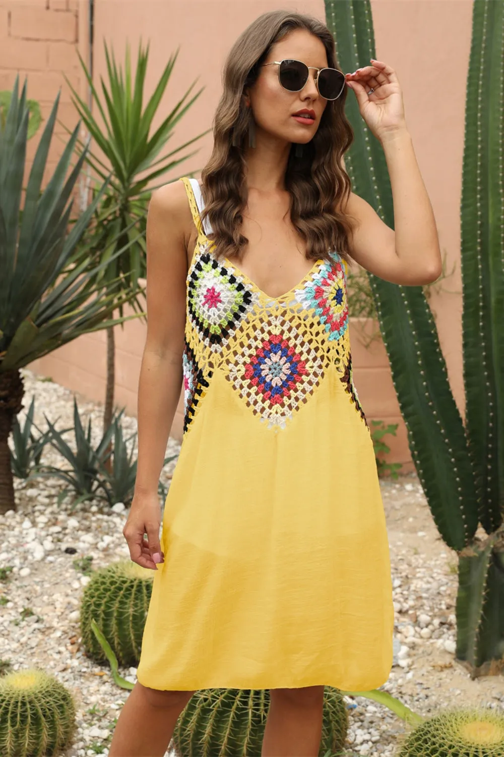 Geometric V-Neck Spaghetti Strap Cover Up Dress (7 Colors)