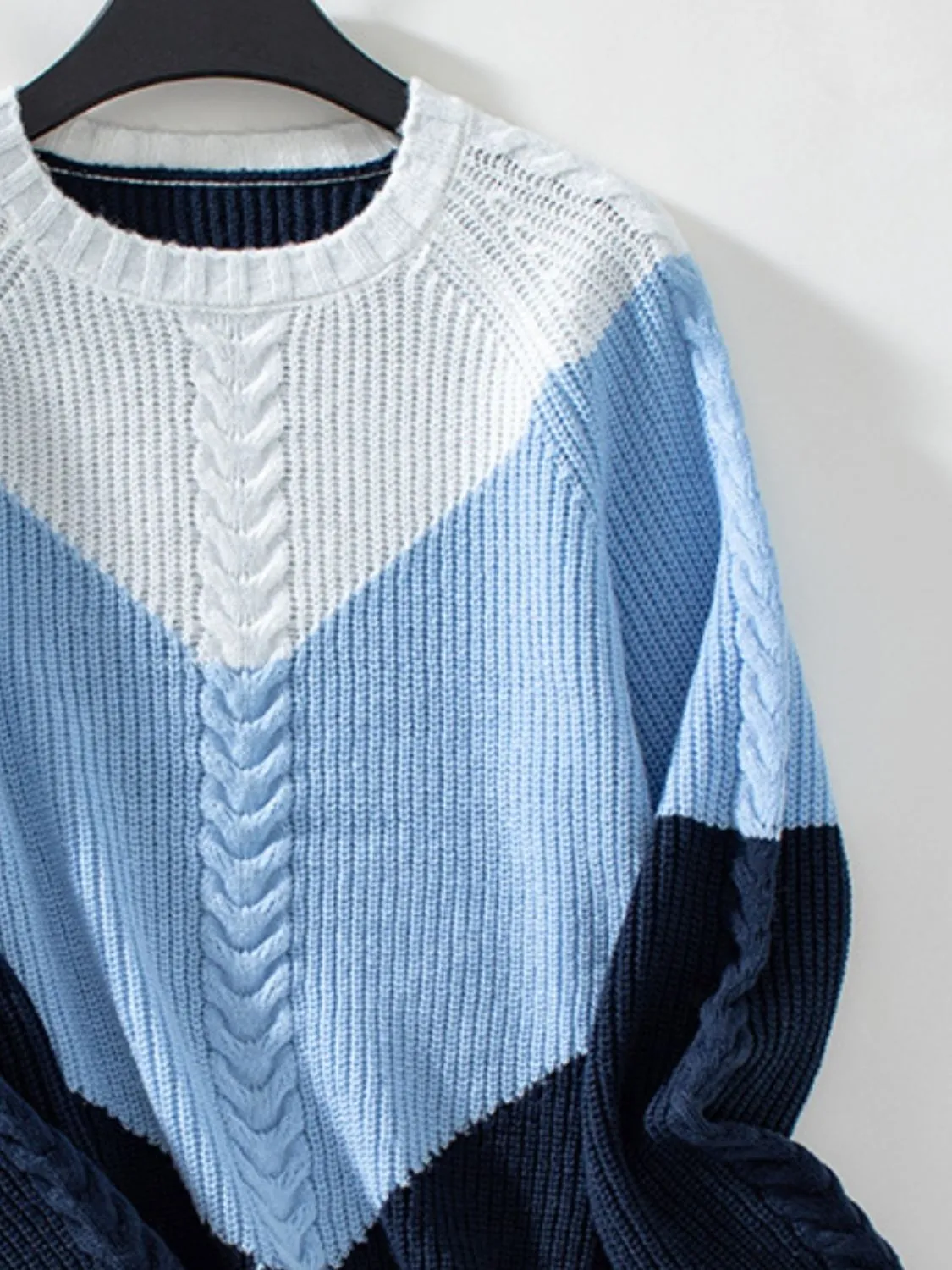 Grace Color Block Round Neck Long Sleeve Sweater