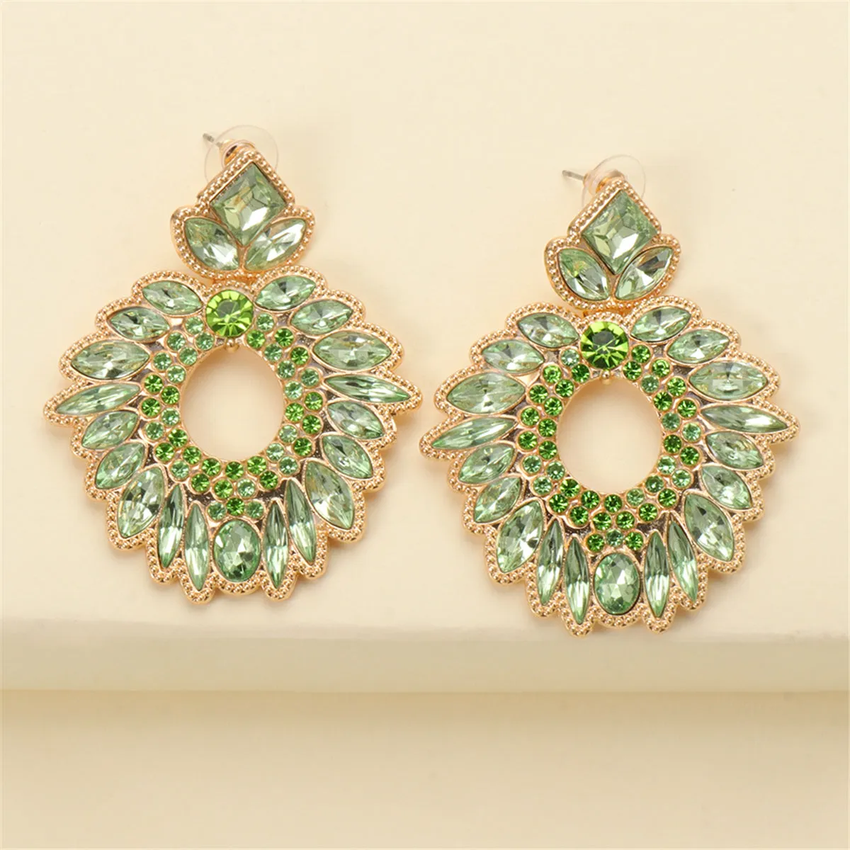 Green Crystal & Cubic Zirconia Geometric Drop Earrings