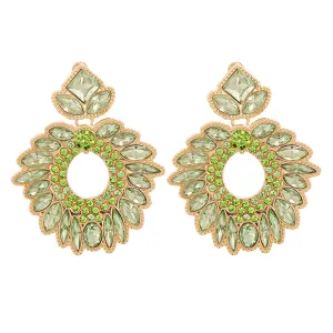 Green Crystal & Cubic Zirconia Geometric Drop Earrings