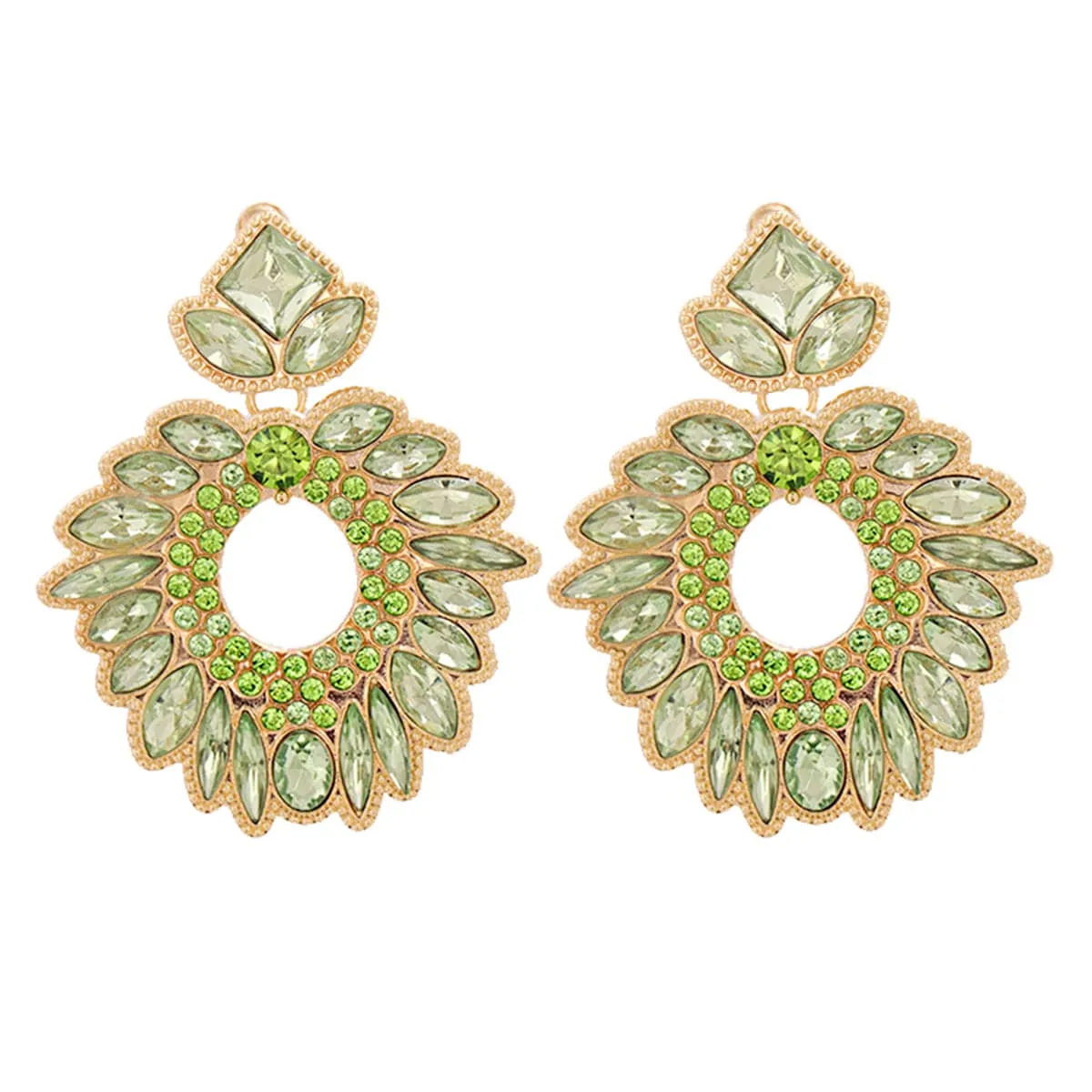 Green Crystal & Cubic Zirconia Geometric Drop Earrings