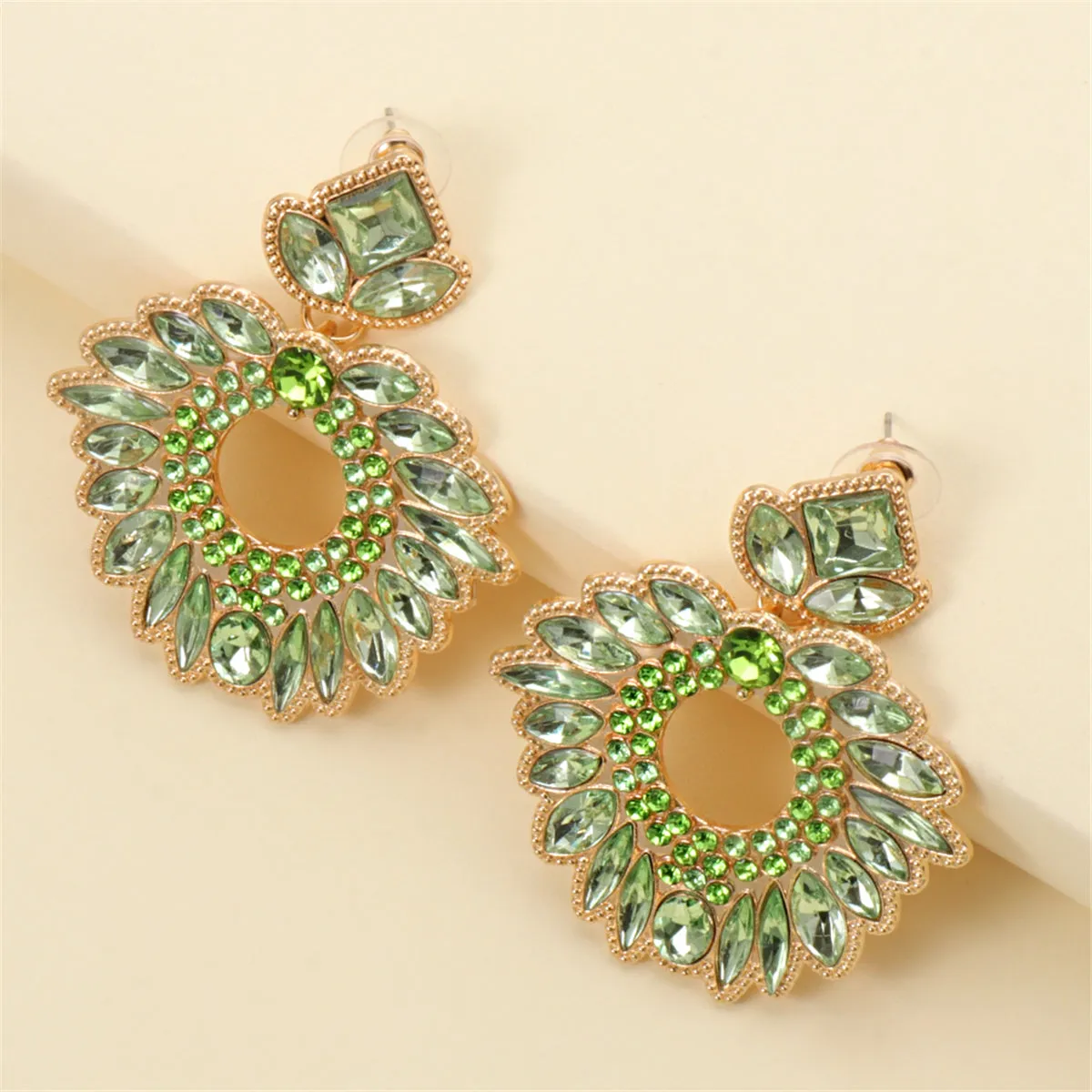 Green Crystal & Cubic Zirconia Geometric Drop Earrings
