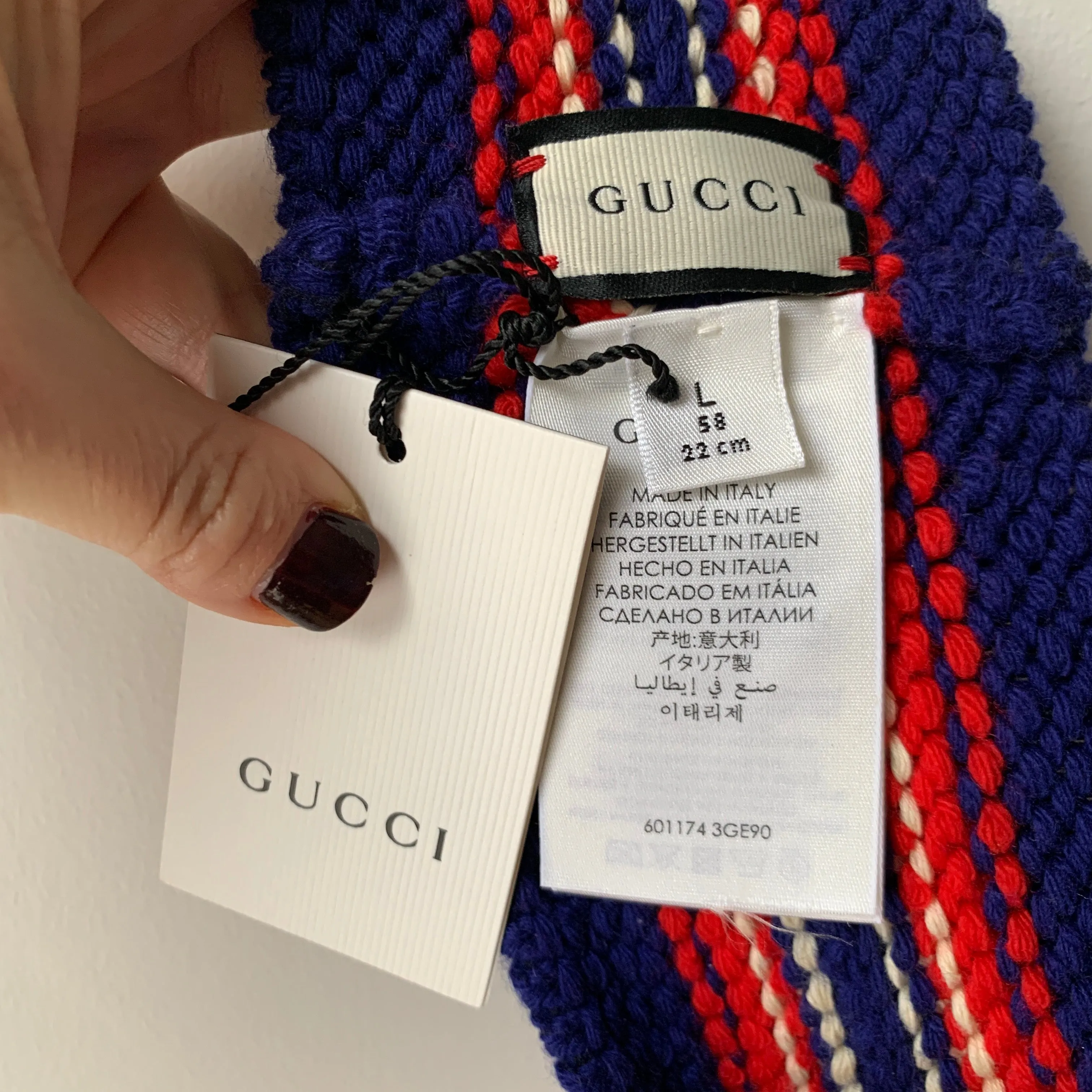 Gucci Wool Blend Twist Headband In Navy and Red