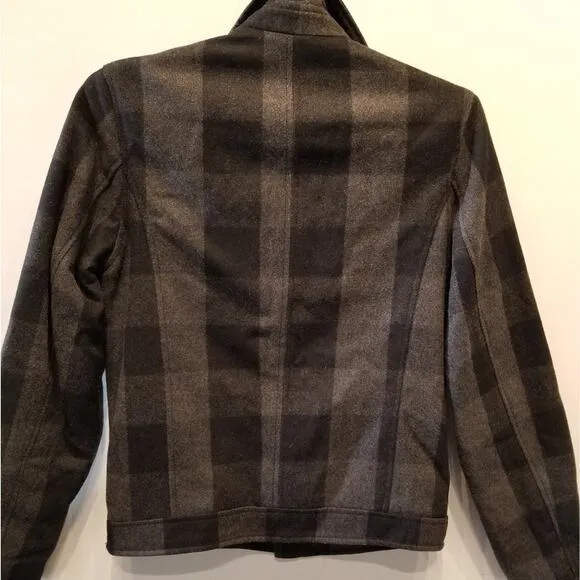 Guess Wool Bkend Check Zipper Jacket Warm Lined Zip Gray Black Pockets Size S