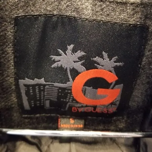 Guess Wool Bkend Check Zipper Jacket Warm Lined Zip Gray Black Pockets Size S