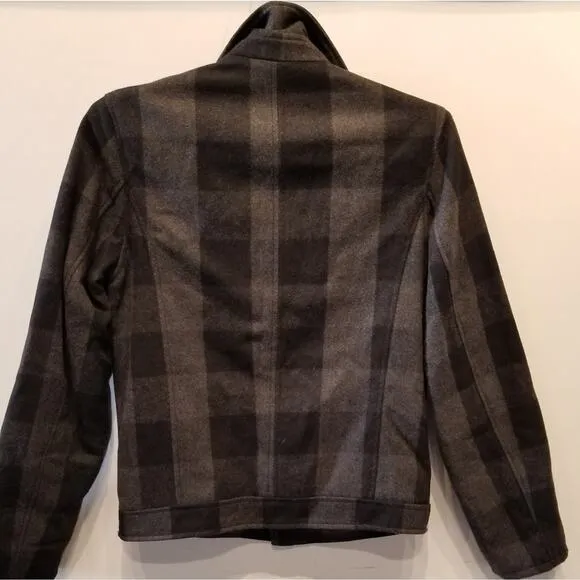 Guess Wool Bkend Check Zipper Jacket Warm Lined Zip Gray Black Pockets Size S