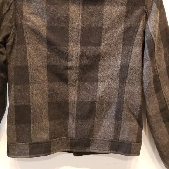Guess Wool Bkend Check Zipper Jacket Warm Lined Zip Gray Black Pockets Size S
