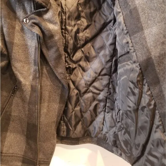 Guess Wool Bkend Check Zipper Jacket Warm Lined Zip Gray Black Pockets Size S