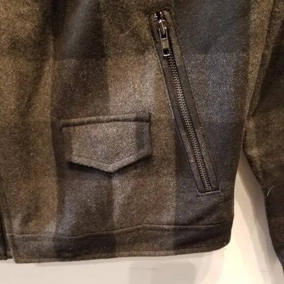 Guess Wool Bkend Check Zipper Jacket Warm Lined Zip Gray Black Pockets Size S