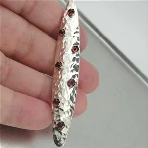 Hadar Designers Garnet Brooch Pin Handmade 925 Sterling Silver 9k Yellow Gold )Y