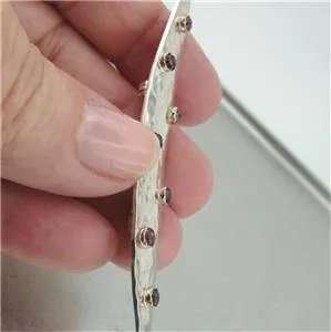 Hadar Designers Garnet Brooch Pin Handmade 925 Sterling Silver 9k Yellow Gold )Y