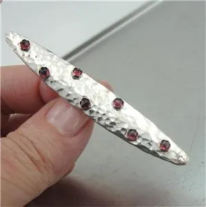 Hadar Designers Garnet Brooch Pin Handmade 925 Sterling Silver 9k Yellow Gold )Y