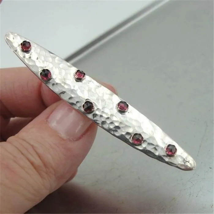 Hadar Designers Garnet Brooch Pin Handmade 925 Sterling Silver 9k Yellow Gold )Y