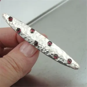 Hadar Designers Garnet Brooch Pin Handmade 925 Sterling Silver 9k Yellow Gold )Y