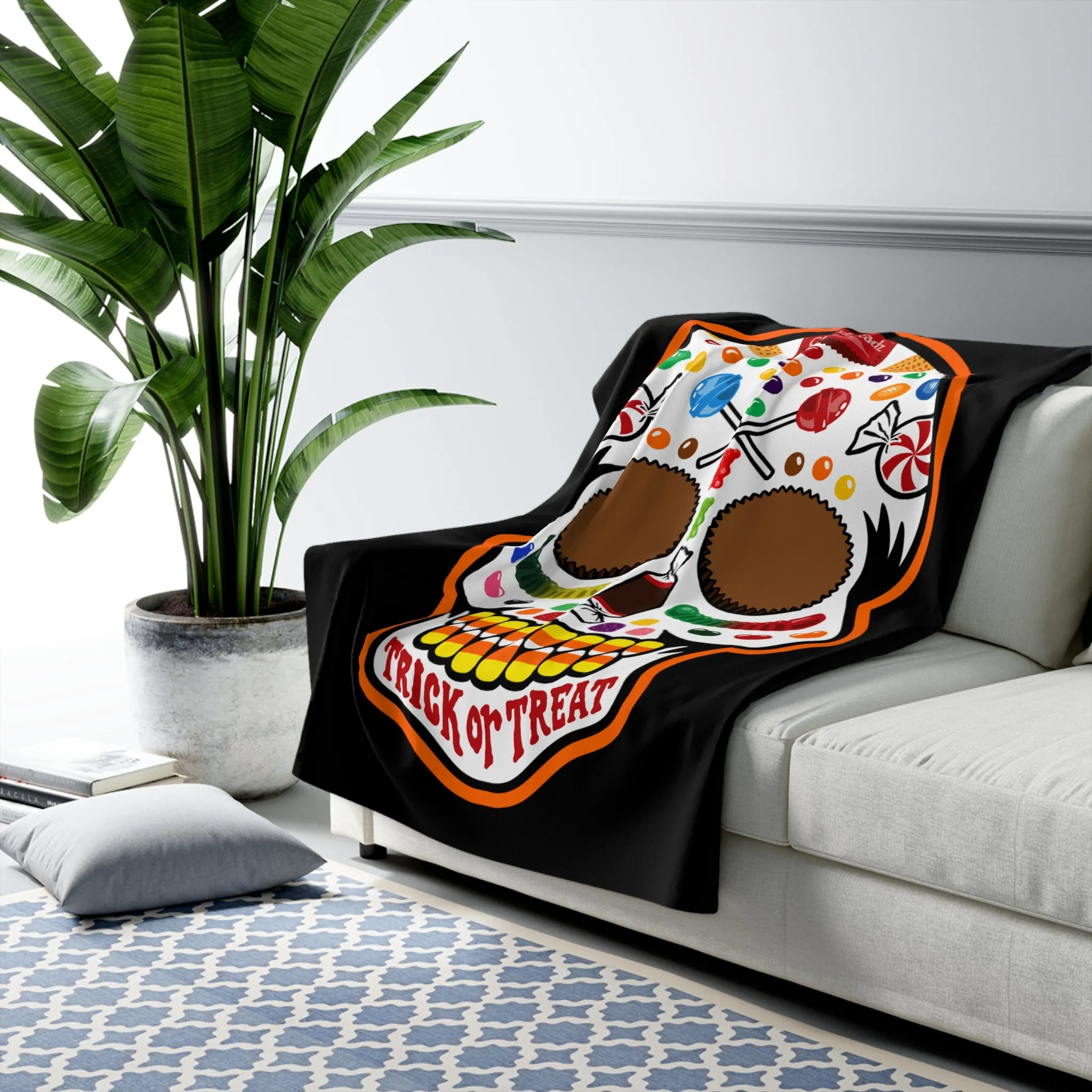 Halloween Candy Dead Head Sherpa Fleece Blanket