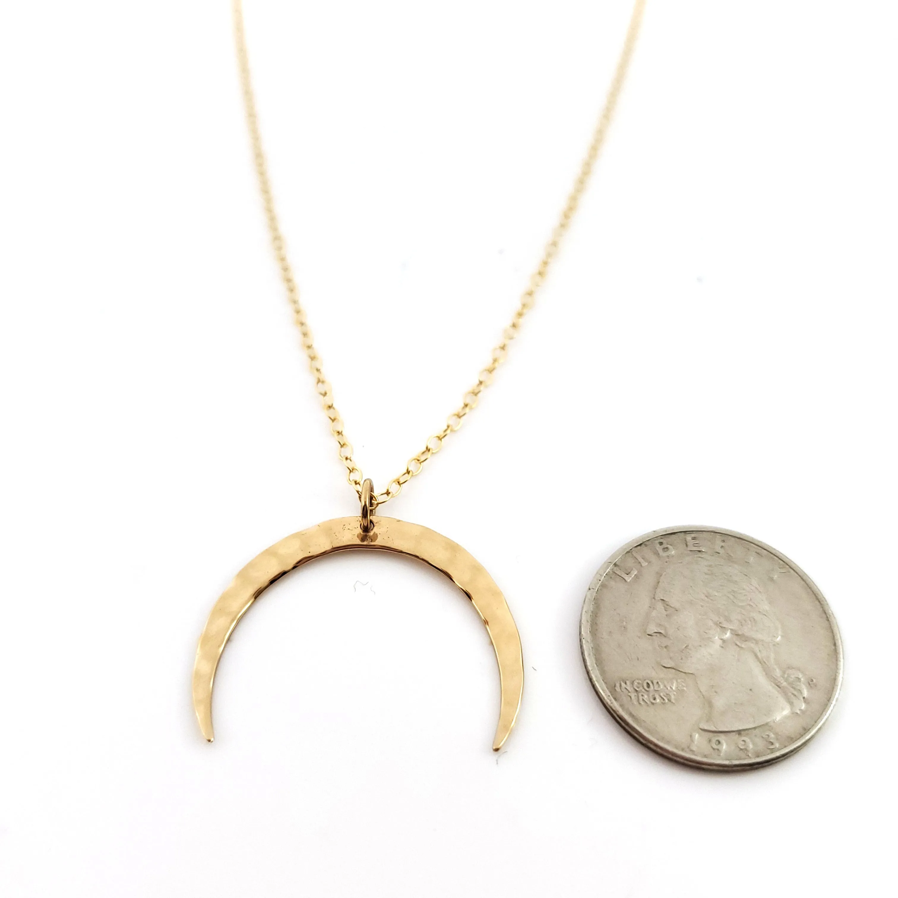 Hammered Crescent Moon Necklace - Dainty 14k Gold Filled Jewelry