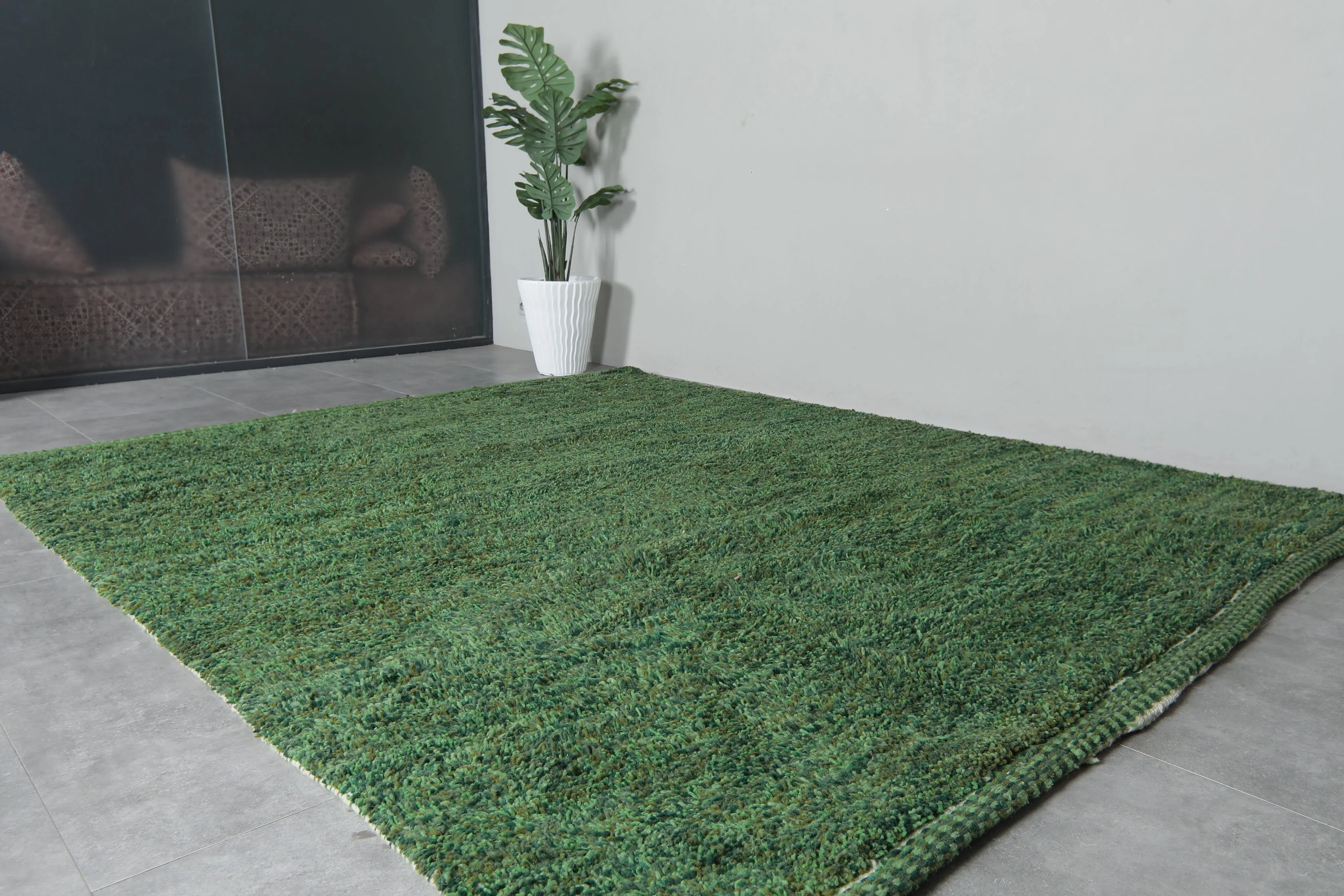 Hand-Knotted Moroccan rug - Custom Green Carpet - Wool rug