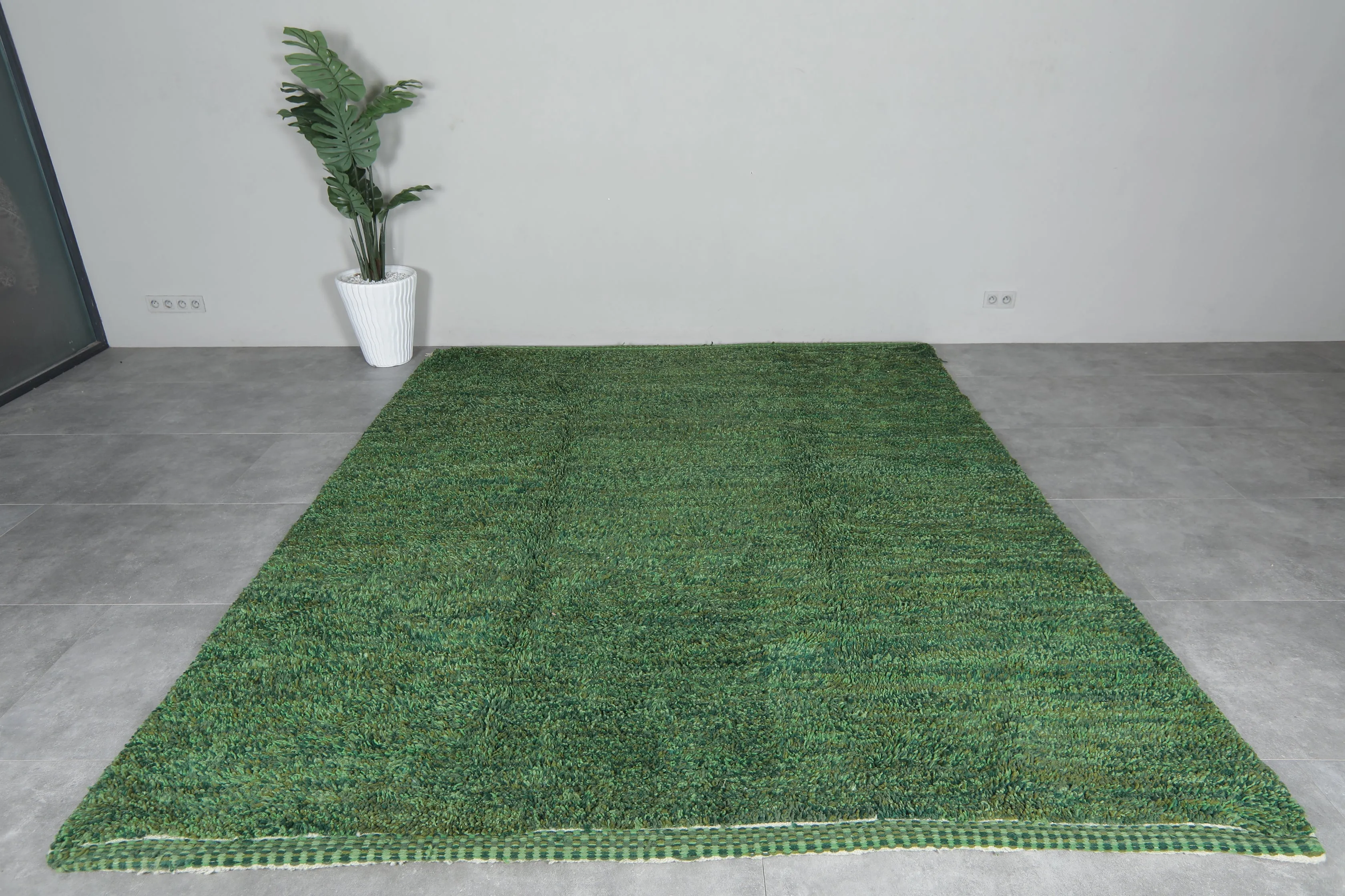 Hand-Knotted Moroccan rug - Custom Green Carpet - Wool rug