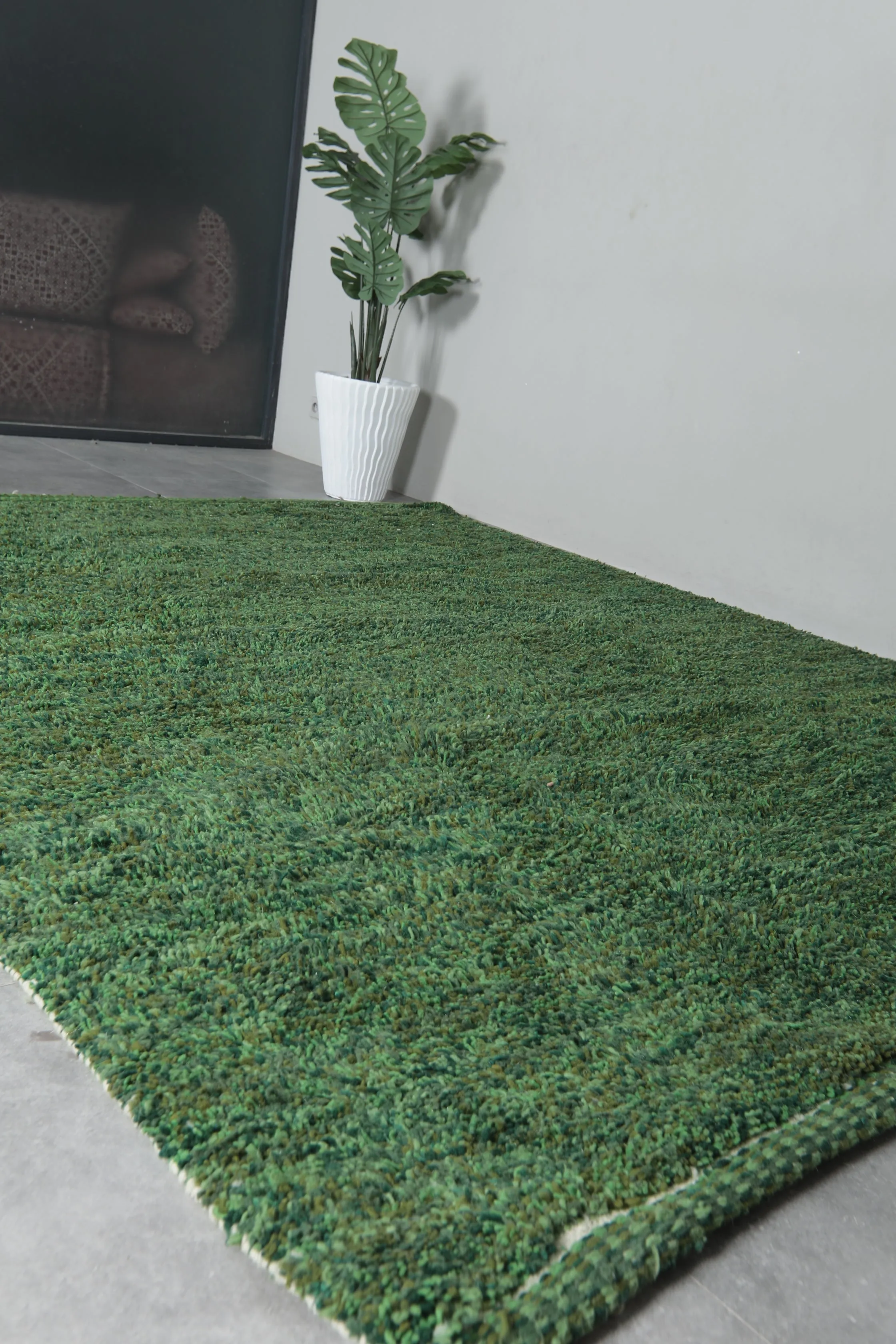 Hand-Knotted Moroccan rug - Custom Green Carpet - Wool rug