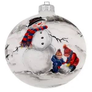 Hand Painted Snowman & Kids Mouth Blown Holiday Ornament