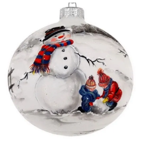 Hand Painted Snowman & Kids Mouth Blown Holiday Ornament