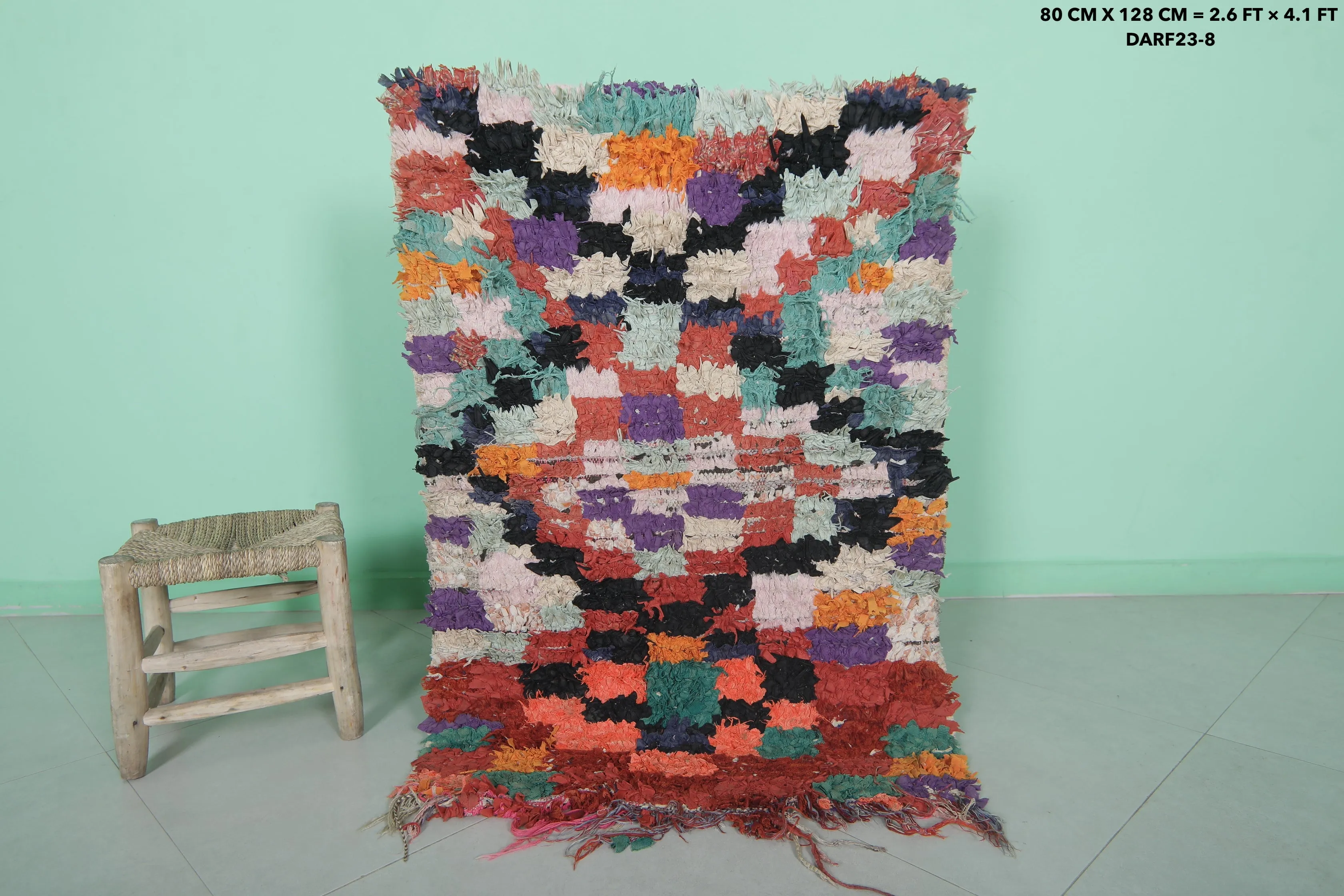 Handmade Boucherouite Rug - Vibrant Eco-Friendly Design | 2.6 x 4.1 Ft