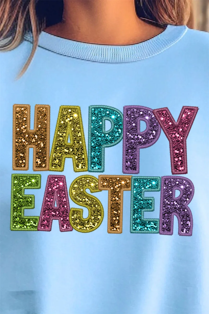 Happy Easter Faux Sequin Transfer Unisex NuBlend Crew Sweatshirt