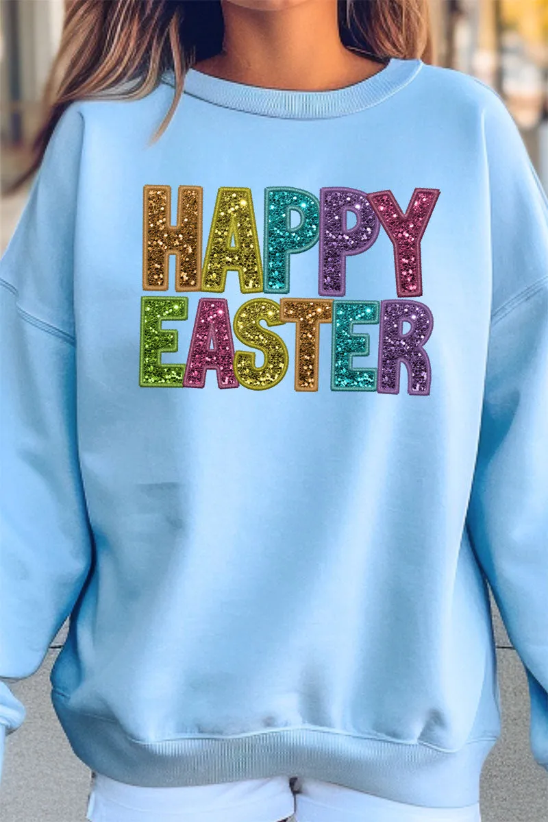 Happy Easter Faux Sequin Transfer Unisex NuBlend Crew Sweatshirt