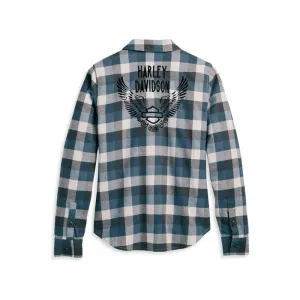 Harley-Davidson® Women's Retro Winged Flannel Shirt - YD Plaid - Dusty Blue