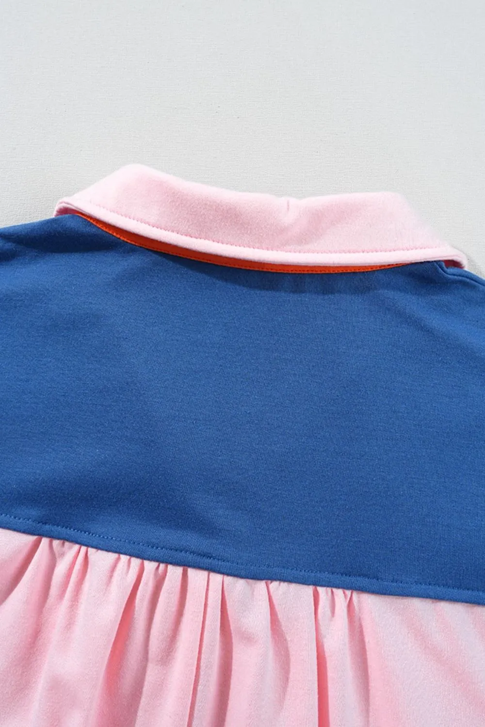 Hazel Blues® |  Color Block Half Buttoned Ruffled Short Sleeve T Shirt