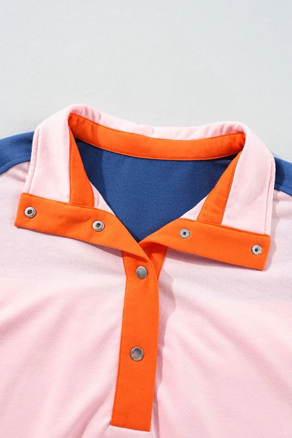 Hazel Blues® |  Color Block Half Buttoned Ruffled Short Sleeve T Shirt