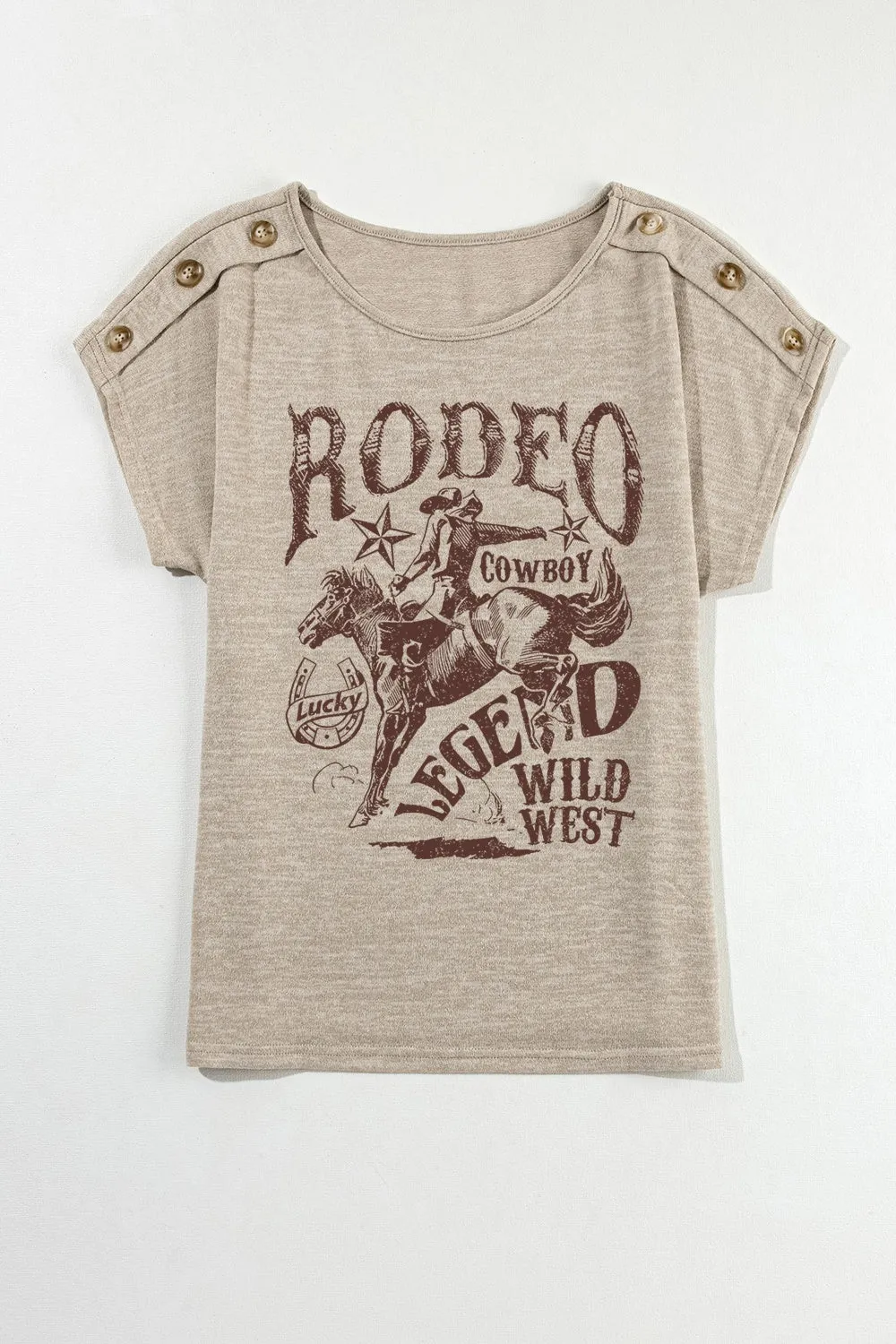 Hazel Blues® |  Decorative Button Graphic Round Neck Short Sleeve T-Shirt