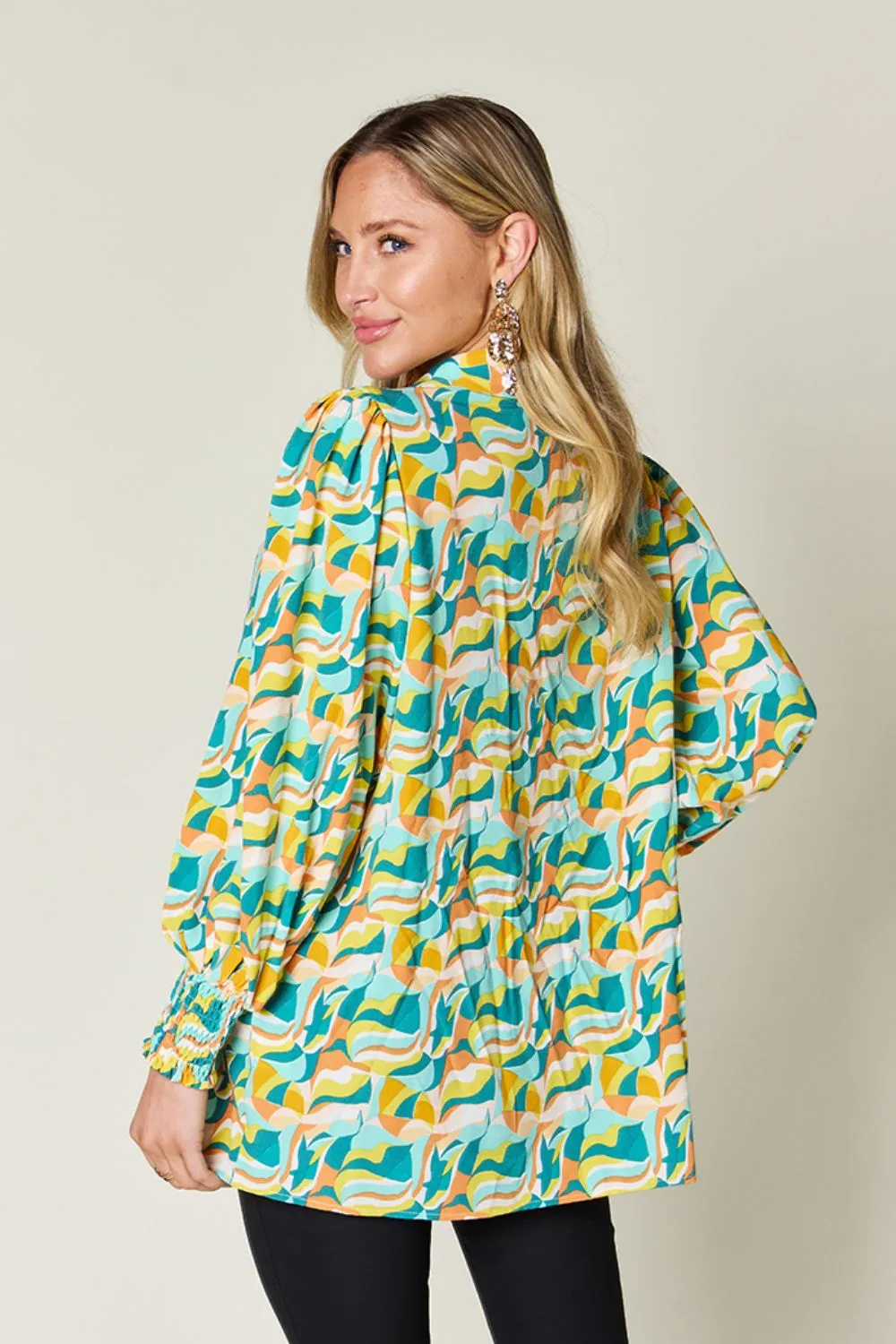 Hazel Blues® |  Double Take Printed Smocked Long Sleeve Blouse