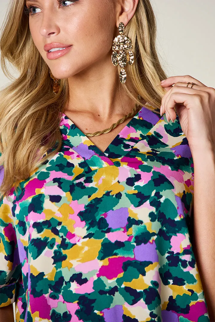 Hazel Blues® |  Double Take Printed V-Neck Short Sleeve Blouse