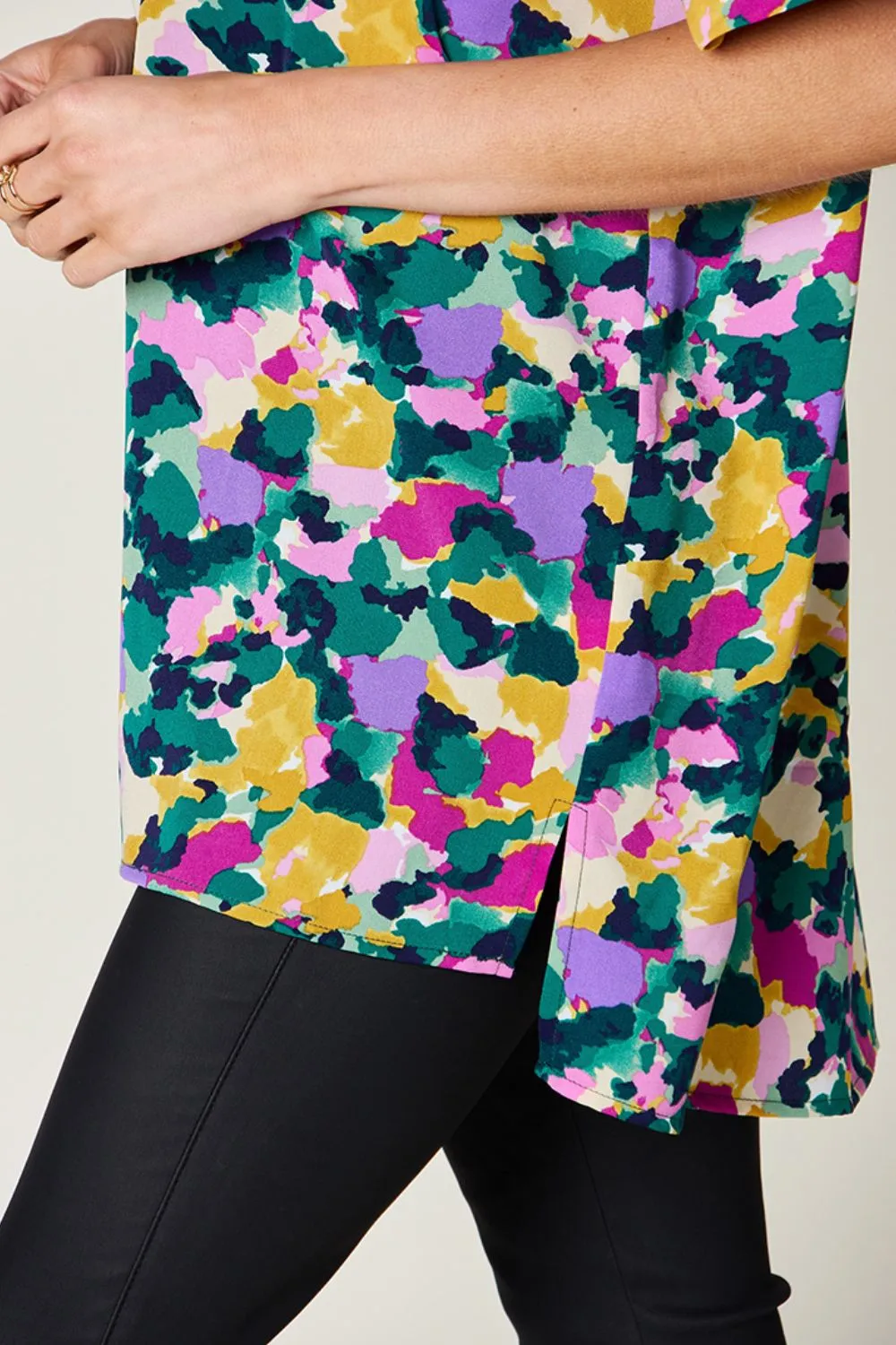 Hazel Blues® |  Double Take Printed V-Neck Short Sleeve Blouse