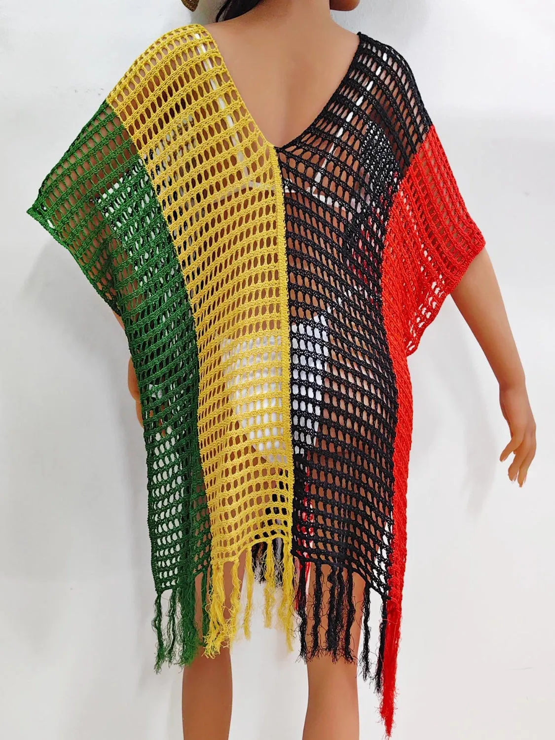 Hazel Blues® |  Fringe Color Block Scoop Neck Cover Up