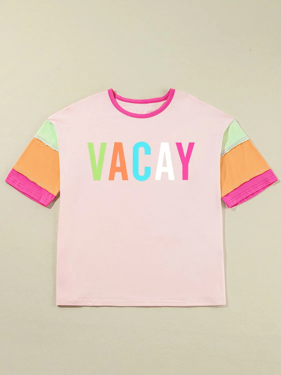 Hazel Blues® |  Letter Graphic Color Block Round Neck Half Sleeve T-Shirt