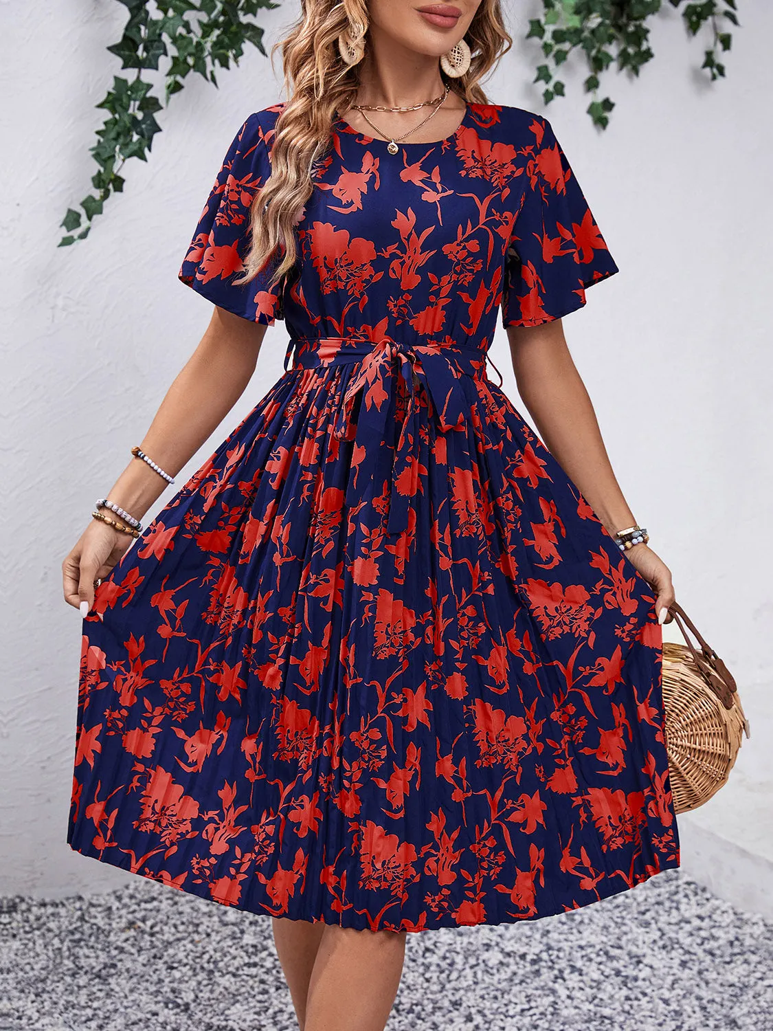 Hazel Blues® |  Printed Round Neck Short Sleeve Dress