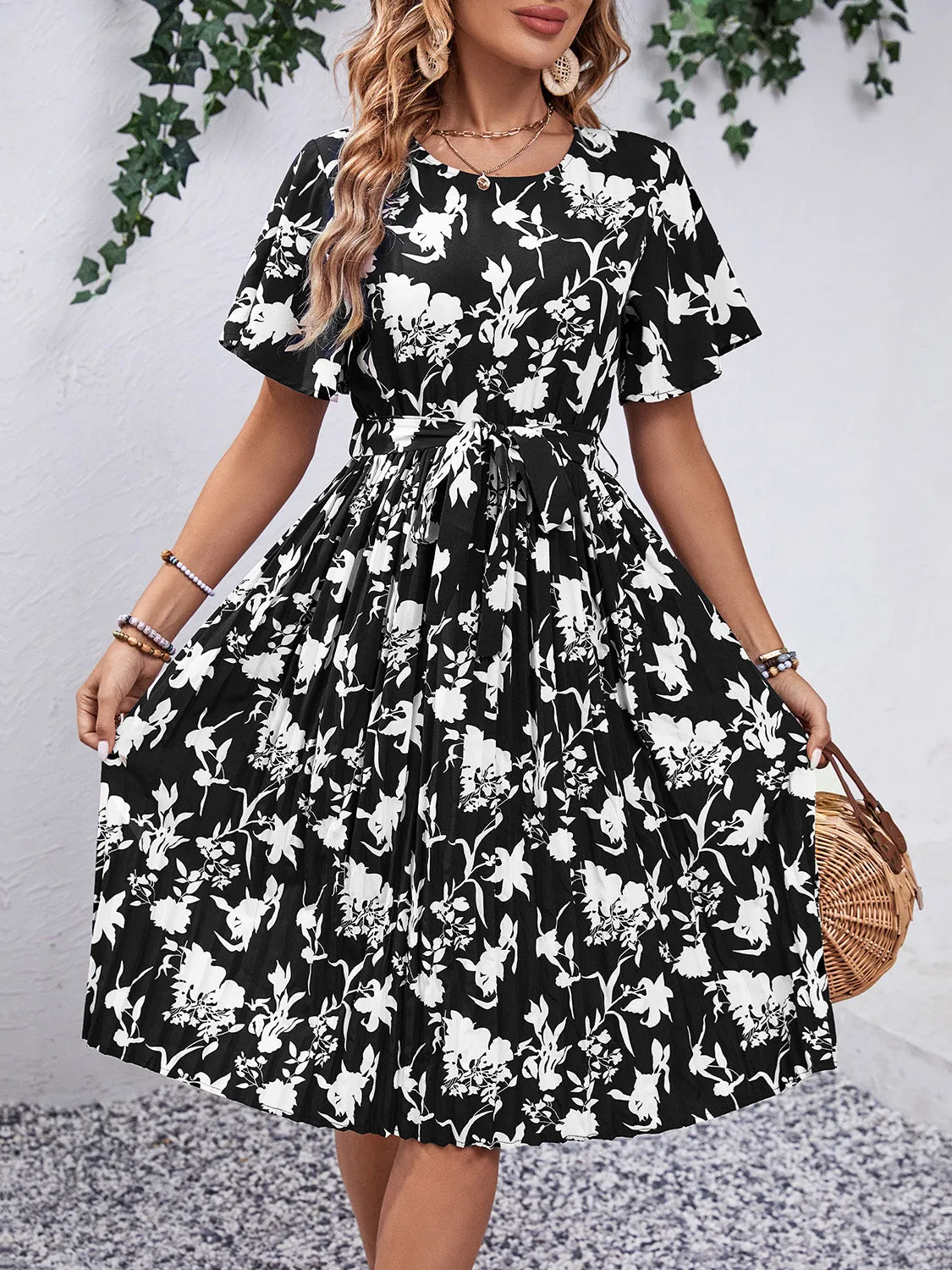 Hazel Blues® |  Printed Round Neck Short Sleeve Dress