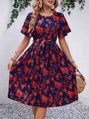 Hazel Blues® |  Printed Round Neck Short Sleeve Dress